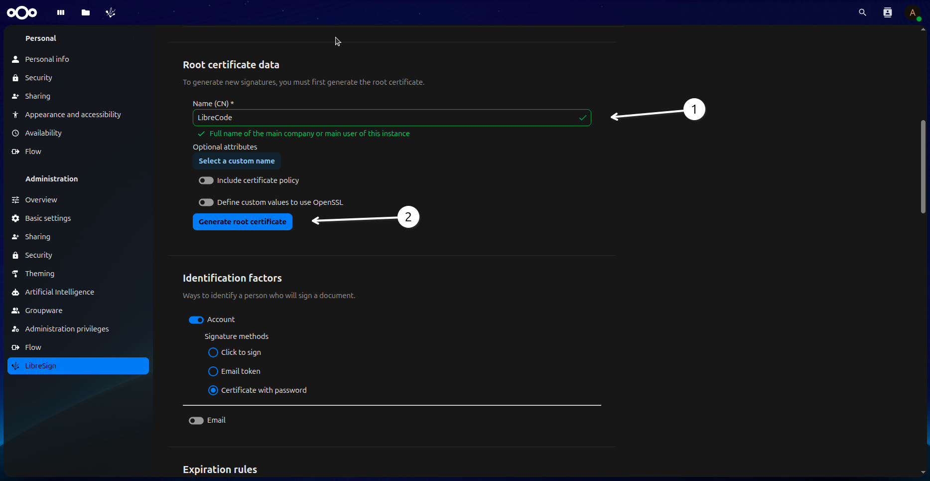 Configure certificate data.