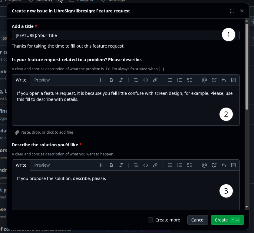 Feature request form.