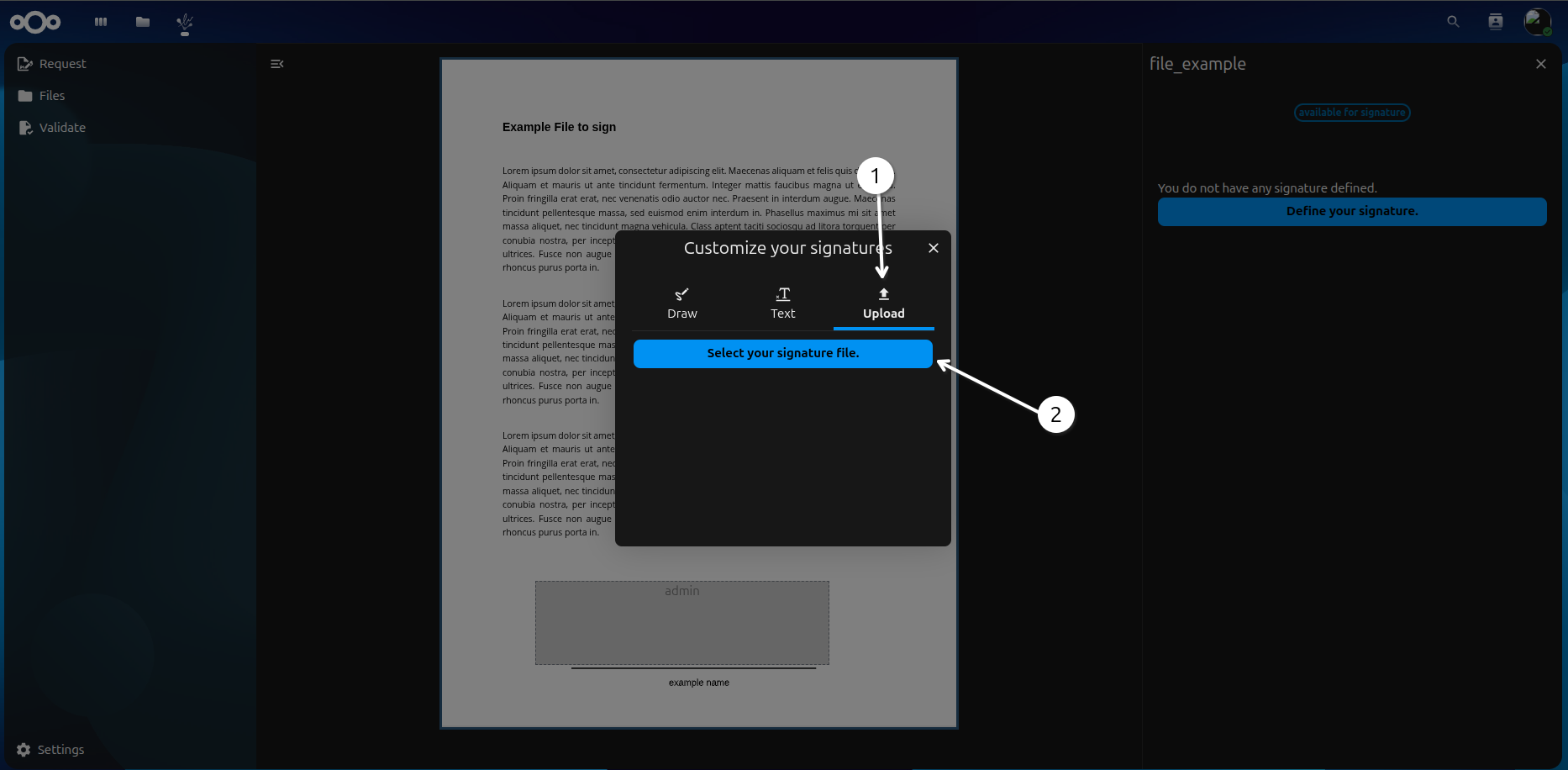 Upload signature.